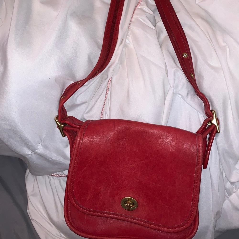 vintage red leather coach cross body